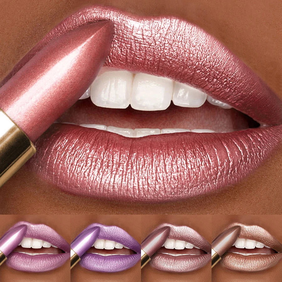 16 Colors 1PC Metallic Lipstick Long Lasting Glitter Pink Red Lip Glaze High Pigment Lip Tint Korean Makeup Shiny Lip Gloss