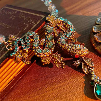 Retro snake Zodiac animal exaggerated glass rhinestone necklace