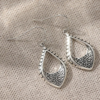Ethnic Silver Color Dangle Women's Earrings Geometry Carving Flower Party Daily Wear