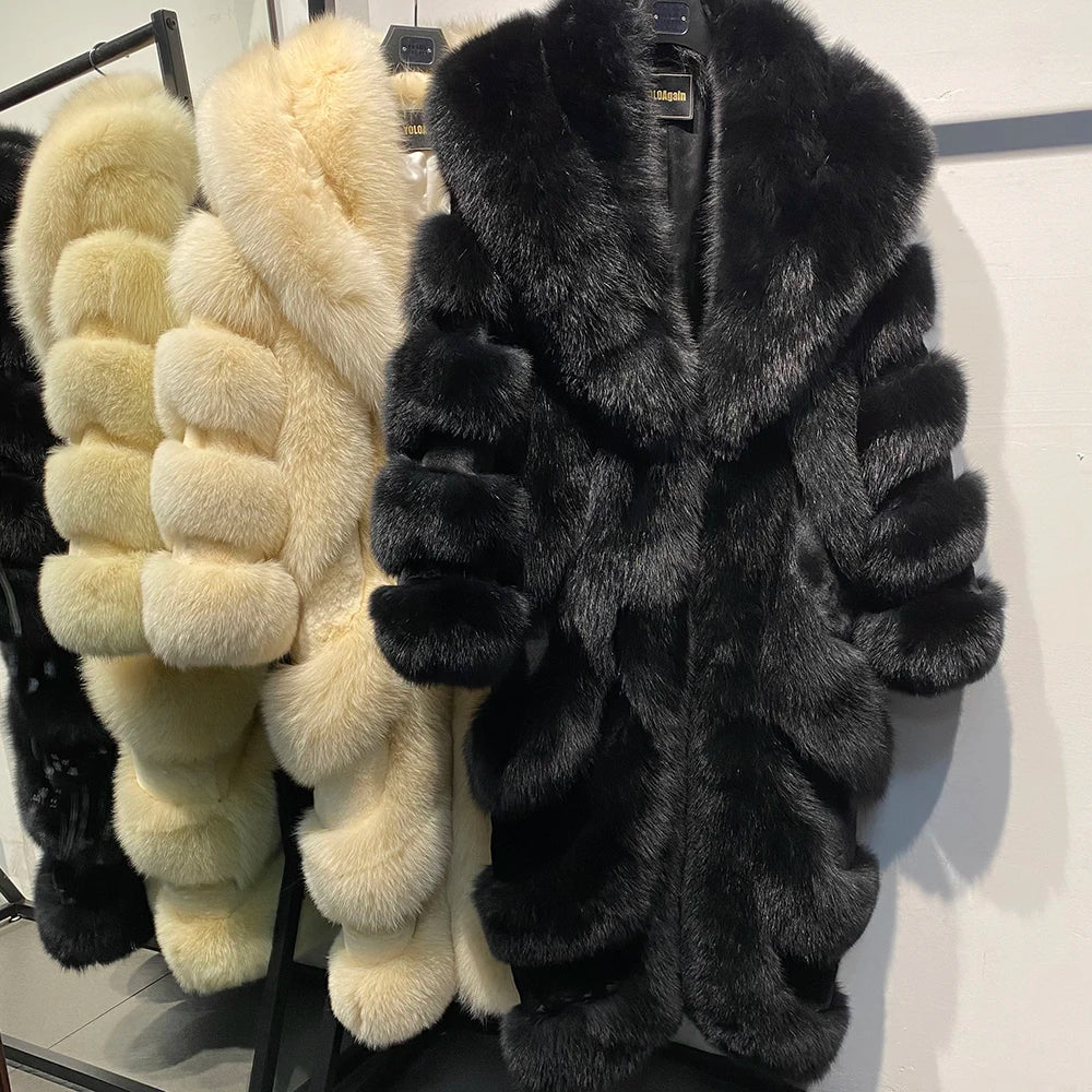 YOLOAgain Real Fox Fur Jacket For Women Luxury Natural Fox Fur Coat Winter Outerwear