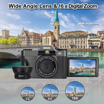 4K Digital Camera for Photography 16X Digital Zoom Vlog Camera for YouTube 75MP WiFi Autofocus Livestream Video Camera Camcorder - Kimlud