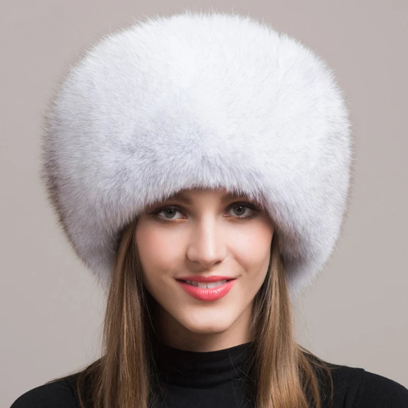 Hot Sale 100% natural Fox Fur Hat Women Cap Thick Fur Cap Winter Warm Hat Female Fashion For Women Hat With Earmuffs Hat