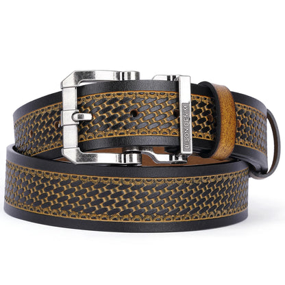 BISON DENIM Men Belts Cow Split Genuine Leather Pin Buckle Business Waist Straps Vintage Pin Buckle Fancy Male Belt For Jeans - Kimlud