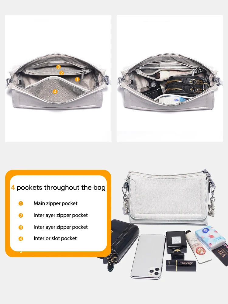 Zency Acrylic Chain Handbag Soft Leather Top-Handle Women's Luxury Small Underarm Crossbody Bag White Fashion Shoulder |...