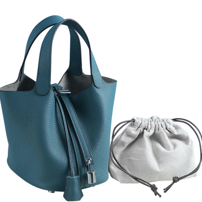 Various Genuine Leather Luxury Bag Fashion Women's Handbag Vegetable Basket Style Portable Women Bucket Bag with Lock