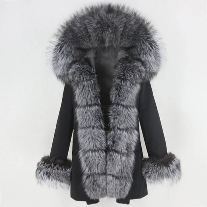 OFTBUY 2024 Fashion Winter Jacket Women Real Fur Coat Natural Real Fox Fur Collar Loose Long Parkas Big Fur Outerwear Detachable