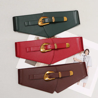 [EAM] Pu Leather Black Irregular Vintage Wide Belt Personality Women New Fashion Tide All-match Spring Autumn 2025 1DJ0855