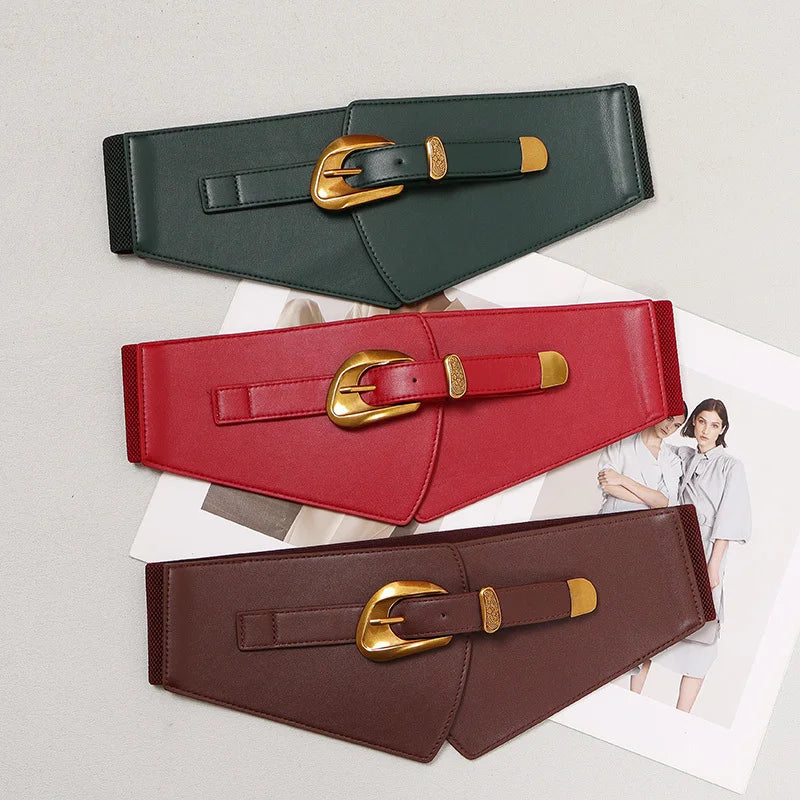 [EAM] Pu Leather Black Irregular Vintage Wide Belt Personality Women New Fashion Tide All-match Spring Autumn 2025 1DJ0855