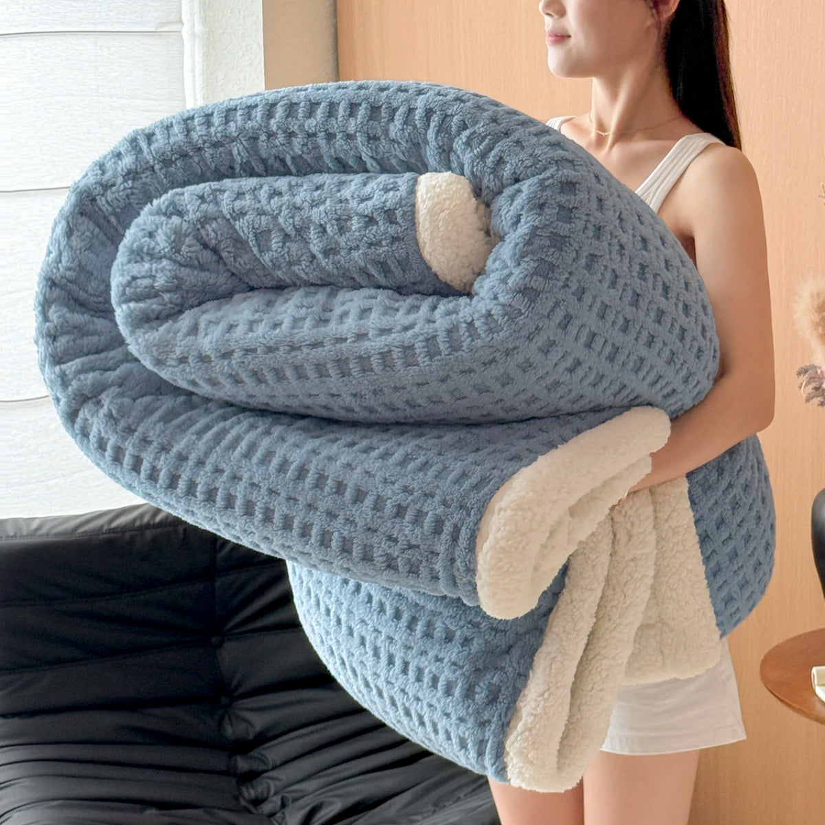 Autumn Winter Thick Warm Fleece Blanket Double Layer Artificial Lambswool Throws Blankets for Sofa or Bed Queen Double Comforter