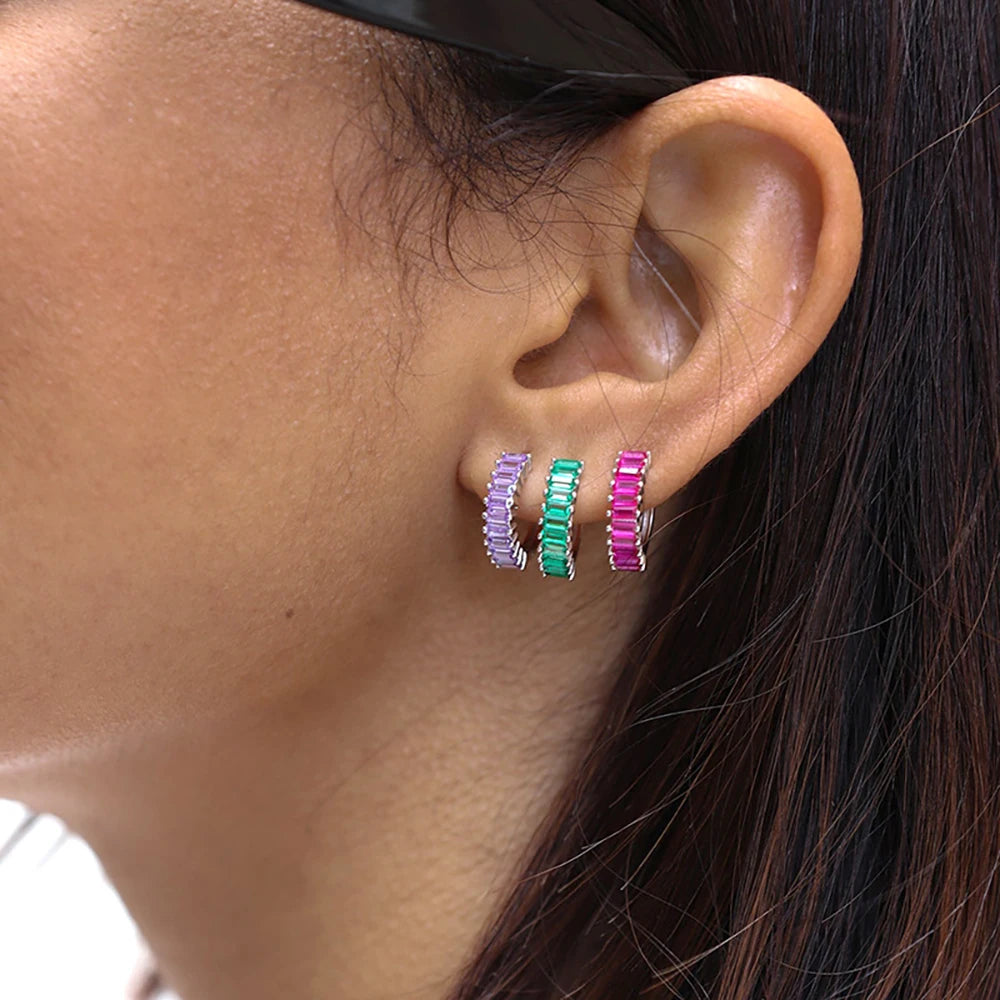 Vintage Stainless Steel Circle Hoop Earrings For Women Colorful Cz Crystal Huggie Ear Buckle Wedding Jewelry Gift aretes...
