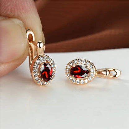 Cute Female Rose Gold Color Crystal Blue Stone Earrings Dainty Oval Zircon Wedding Jewelry For Women | Kimlud Mid Range...