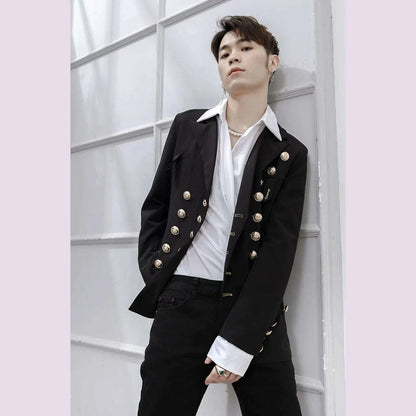 Spring And Summer New Black Personality Men's Jackets Singer Stage Suit Double Breasted Large Size Male Clothes Banquet Wedding