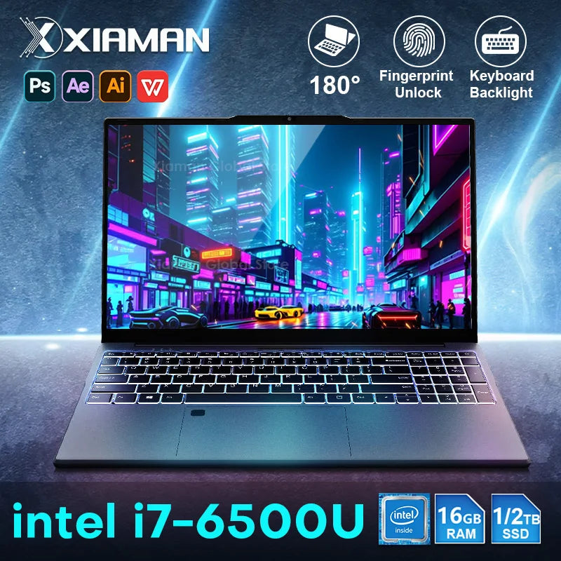 Xiaman 15.6" Intel Core i7 6500U Laptop Computer Windows 11 Pro 16GB RAM 512GB 1TB SSD Portable Notebook PC Gamer Gaming Laptop - Kimlud