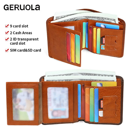 Compact Wallet, Made from Top-Grain Brown Leather with a Gradient Finish, Featuring Built-In RFID Protection Against...