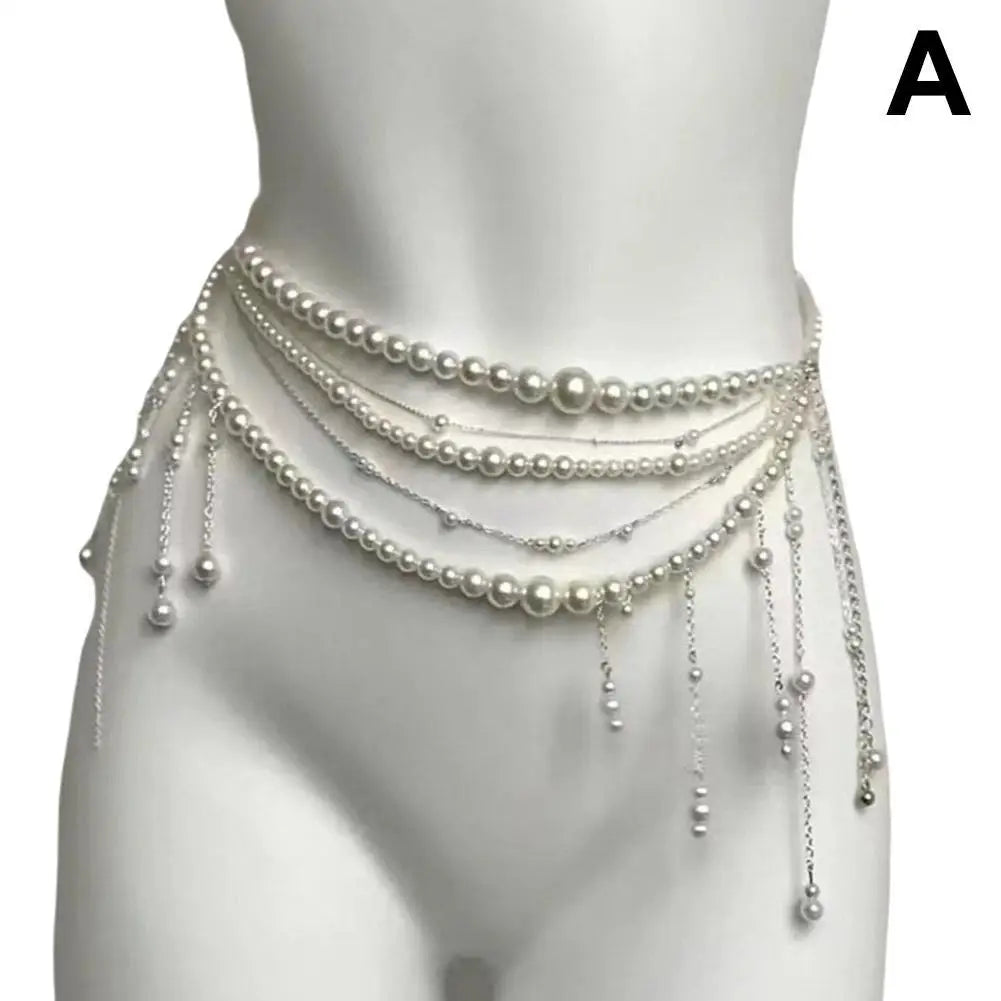 Fashion Y2K Retro Multilayer Pearl Waist Chain Belt For Women - Stylish Body Jewelry Accessories For Party & Casual Wear