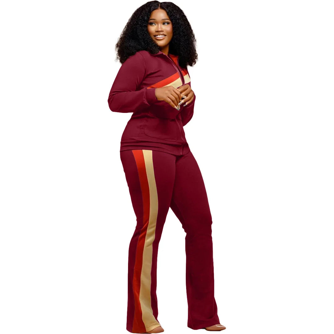 Women Fall Clothes 2025 Slim Zippered V-neck Jacket Trousers Tight Sports Long Sleeves Suit Conjuntos De Mujer 2 Piezas Elegante