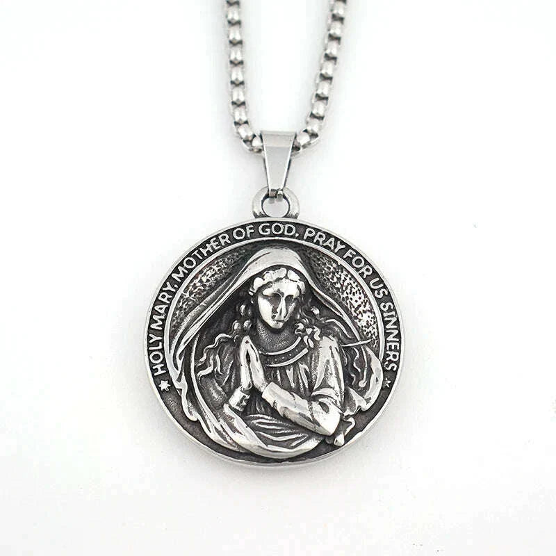 Trendy Design Virgin Mary Necklace Popular Charm Stainless Steel Holy Mary Mother Pendant Thanksgiving Vintage Religious Jewelry