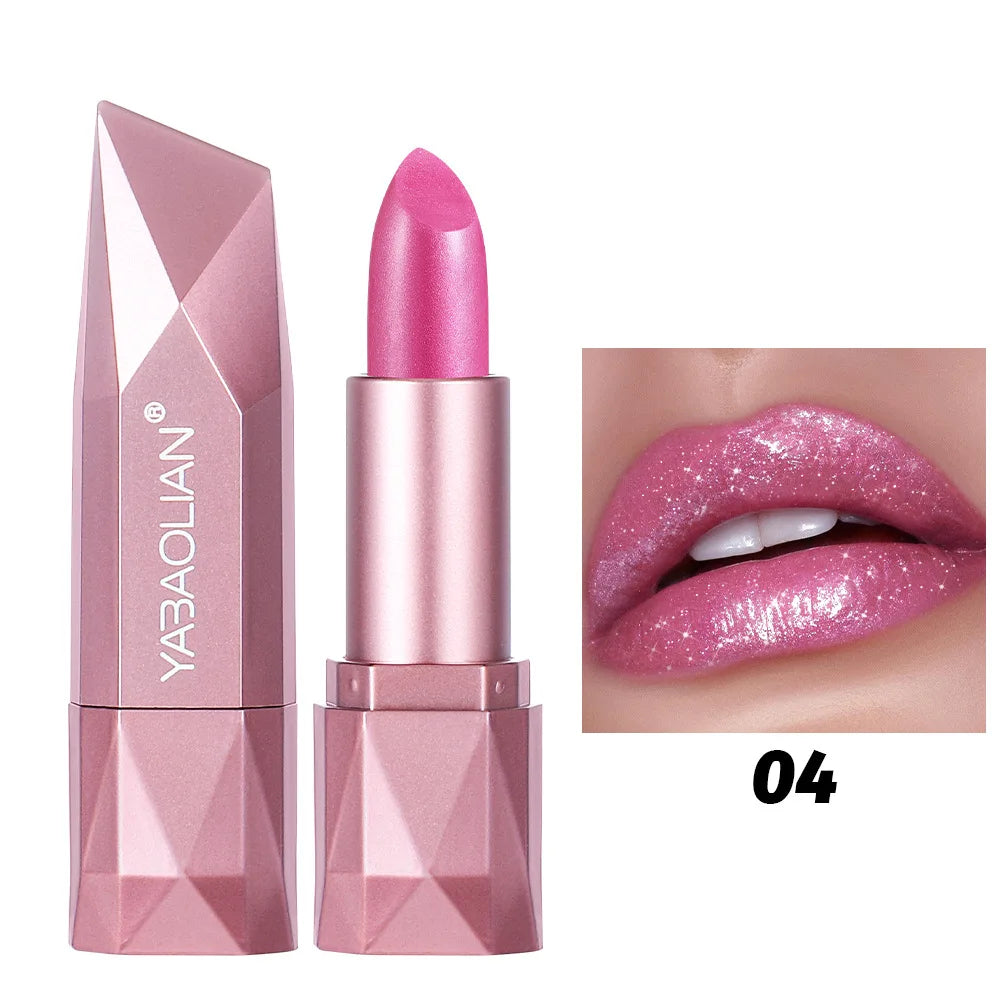 Diamond Shine Lipstick, Pearlescent Golden Lipstick with Fine Glitter, High Gloss Hydrating Long Lasting & Non-Drying...