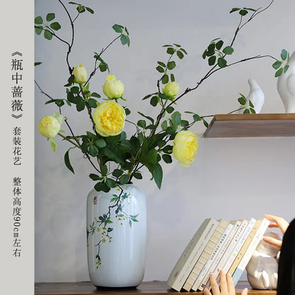 Chinese ceramic vase ornament, living room entrance floral art, home hydroponics creative simple round housewarming gift flower