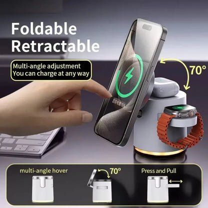 Wireless Charger 4 in 1 QI2 Fast Charging Dock Stand Night Light For Magsafe iPhone 16 15 14 Pro Max Airpods Pro 2-8 Apple Watch