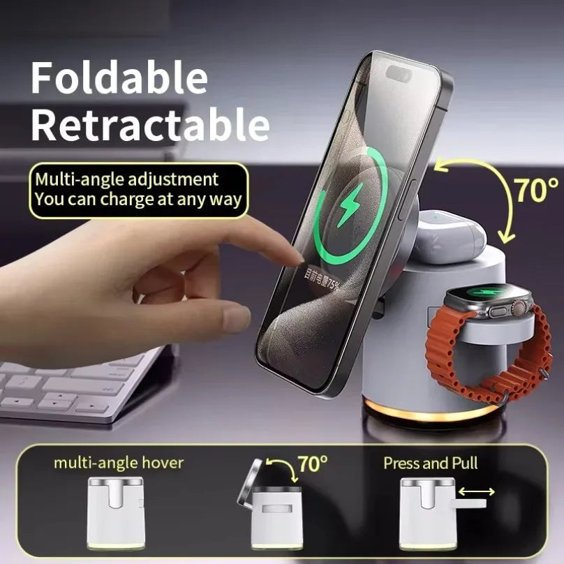 Wireless Charger 4 in 1 QI2 Fast Charging Dock Stand Night Light For Magsafe iPhone 16 15 14 Pro Max Airpods Pro 2-8 Apple Watch