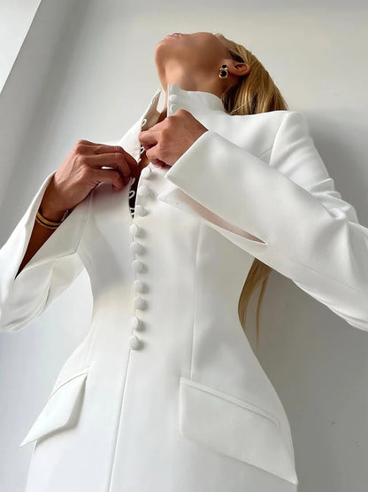 Leosoxs Office Dress Women Autumn Trend Single Breasted Stand Collar Simple Elegant Solid Street Commute Skinny Suit...