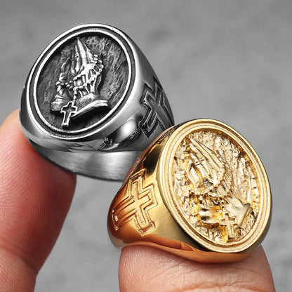 Pray Hand Cross Stainless Steel Men Rings Punk New In For Male Women Fashion Jewelry Creativity Gift Wholesale Dropshiping