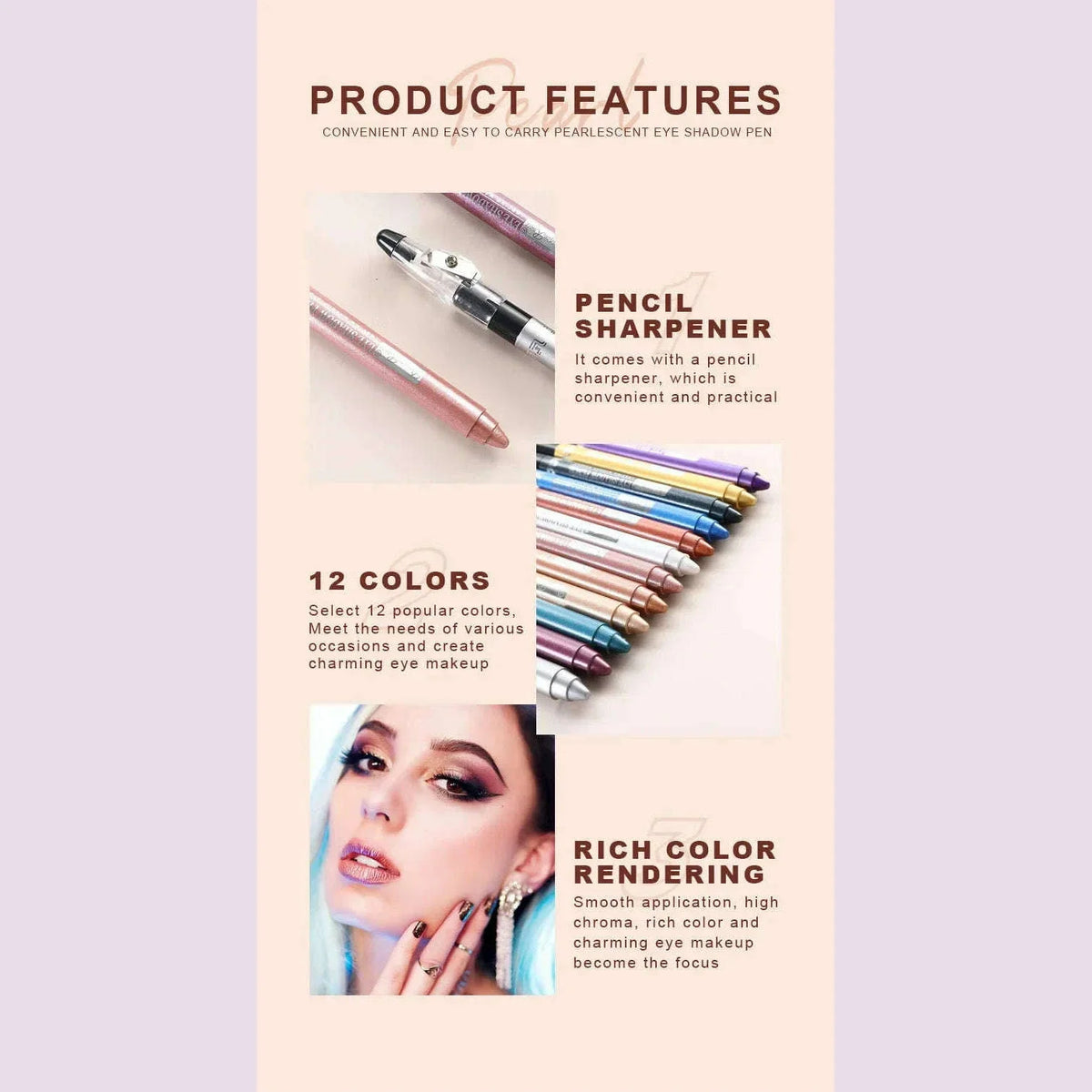 Pearlescent Eyeshadow Pen Lying Silkworm Eyeliner Pencil with Sharpener Matte Waterproof Eye Shadow Stick Eyes Makeup Cosmetics