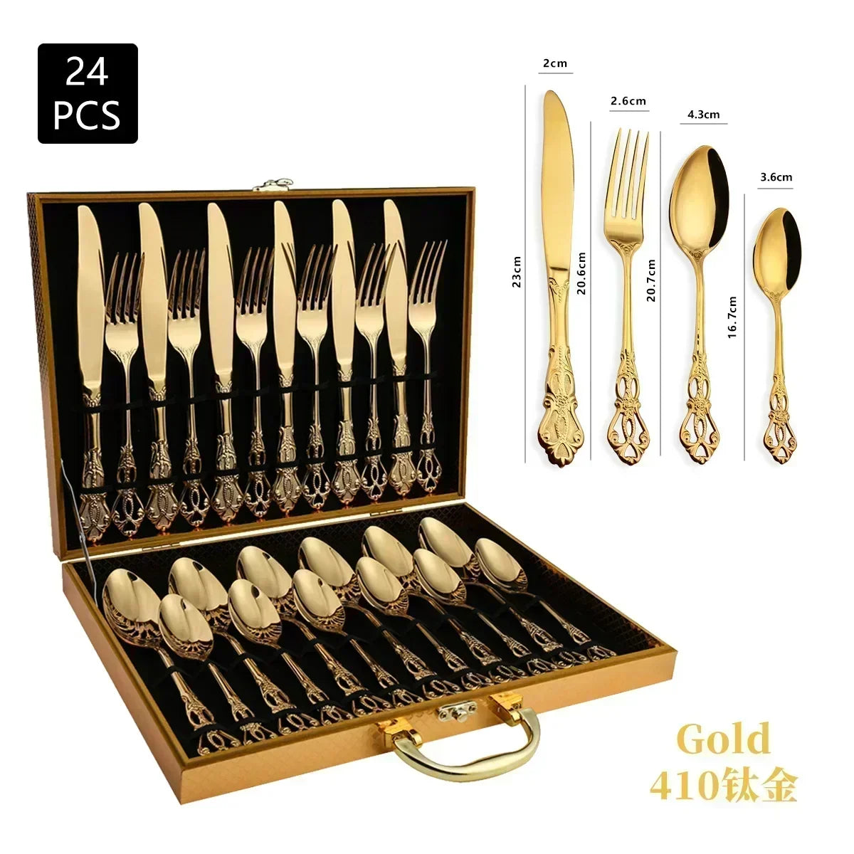 Golden Stainless Steel Cutlery Set Royal European Spoon Fork Complete Tableware Retro Design Dishwasher Safe Elegant...