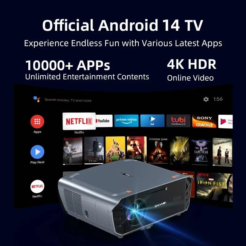 Super Bright 4K Projector with Android TV, Netflix 4K Support, Dolby Audio, Outdoor & Home Theater, Day & Night Use, Dust Proof - Kimlud