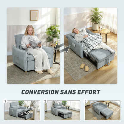 HOMCOM armchair convertible 1 place 3 in 1, armchair-bed Clickle with Wide Sating, Adjustable Backyard, pillow and - Kimlud