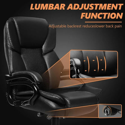 500lbs Heavy Duty Big And Tall Office Chair Dual Rubber Wheel Executive Desk Chair for Low Back Pain Relief