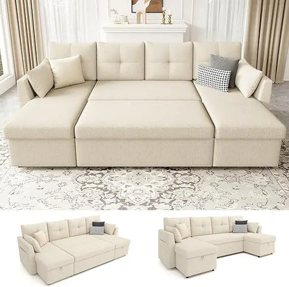 Oversized Sleeper Sofa Couch, 110 inch 2 in 1 Pullout Couch Bed with Double Storage Chaise, Sectional Sleeper Sofa Bed...