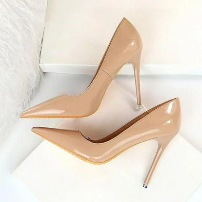 Fashion Women's High Heels Shallow Pumps Simple Office Shoes Pointed Toe Ladies Wedding Shoes Sexy Painted Leather Women Shoes