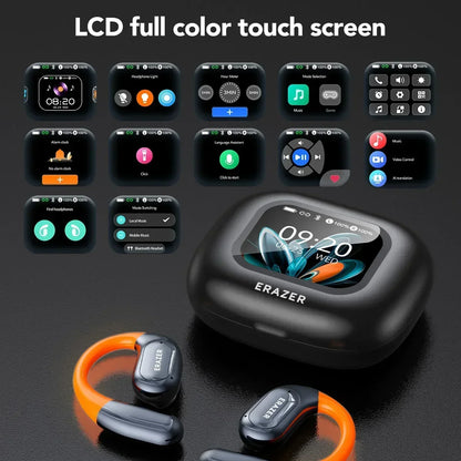 HTC NE27 Wireless Headphones Bluetooth 5.4 AI Translator Earbuds Glowing Earhook Upgraded LCD Touchscreen ENC Noise Reduction