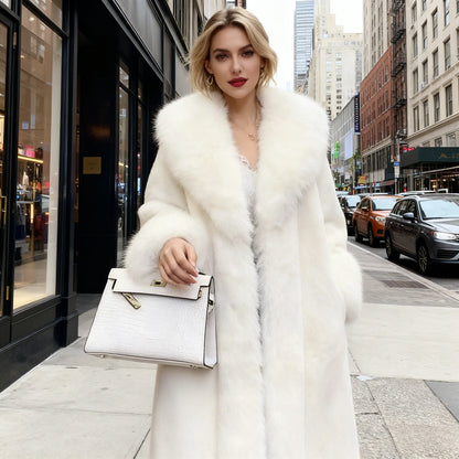 Long Coat Faux Fur Coats Women Thick Warm Turn Down Collar Y2k Streetwear Work White Outerwear Jackets Elegant Fur Autumn Winter