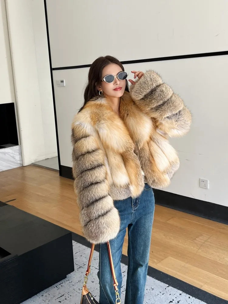 2024 winter new imported platinum island fox fur coat women's short large lapel fur coat