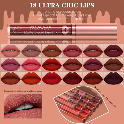 18 Color Waterproof Lip Gloss Nude Apricot Matte Liquid Lipstick Transparent Lip Oil Sexy Rose Red Velvet Matte Lipstick Make Up - Kimlud