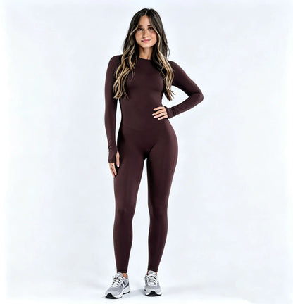 Sports Overall Bodysuit Women Seamless Jumpsuit Gym One-piece Suit Workout Outfits Backless Yoga Tights Long Sleeve Activewear - Kimlud