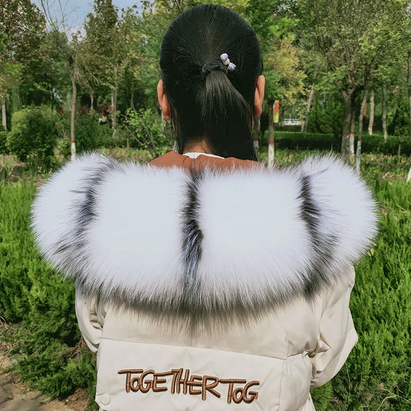 Super Large 100% Real Fox Fur Collar Hood Decor Fur Collar For Down Coat Women Winter Warm Fur Scarf Shawl Luxury