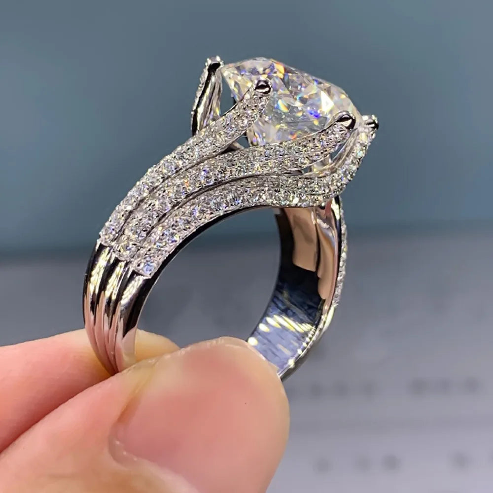 Trendy Silver Color Claws Design Big Crystal Wedding Rings for Women Cubic Zirconia Charms Bridal Engagement Ring Jewelry Gift