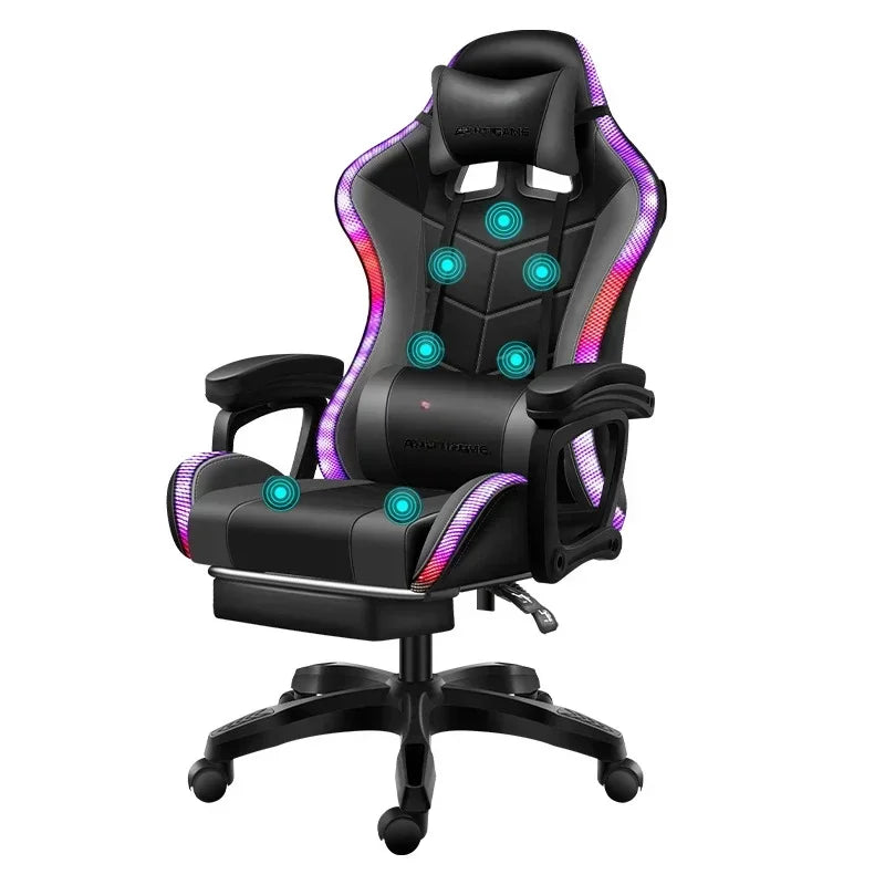 2025Computer PC Game Chair Gaming Pu Leather Silla Gamer Massage Racing Gaming Chair With Lights And Speakershigh Quality
