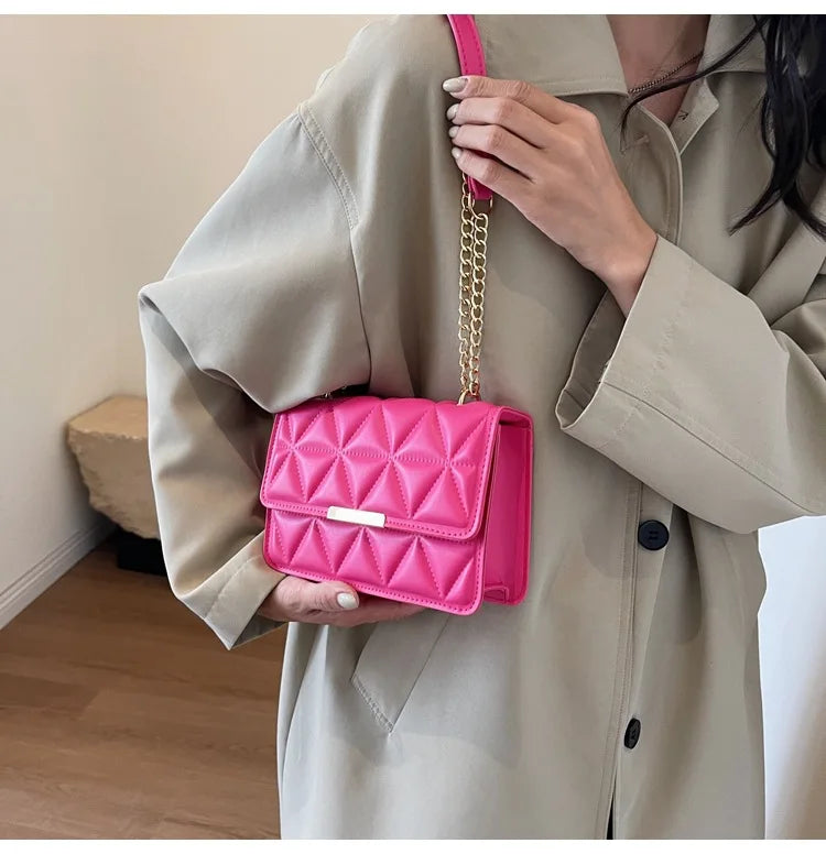 Trendy Quilted Chain Crossbody Shoulder Bag, Stylish Multi Color Small Square Purse, Chic & Perfect for Women's Everyday Use - Kimlud