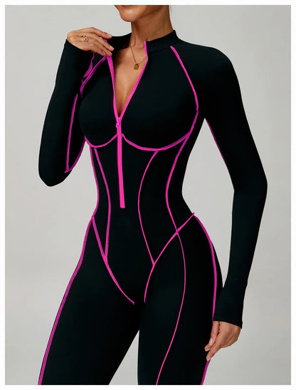 Yoga Bodysuits Women  Breathable Workout Sets Gym Clothes Push Up Fitness Running Sportwear Sexy Zipper Leggings Suit