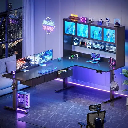 SEDETA 68.9 Standing L Shaped Gaming Desk, Office Computer Desk with Storage Hutch and Drawers, Stand Up Corner Desk...