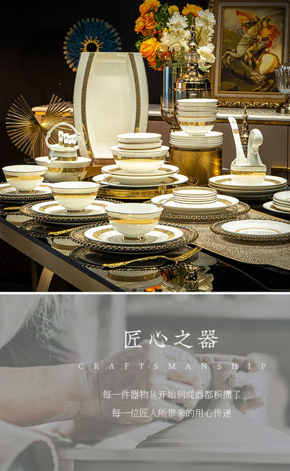 Fine Bone China Dinnerware Sets Home Kitchen Luxury Guests Wedding Tableware Set Gold Plates Jogo De Jantar Dinnerware Sets