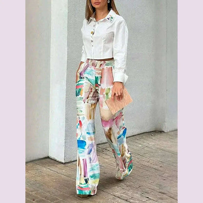 Yeezzi 2025 New Women Fashion Printed High Waisted Straight-Leg Pants Spring Summer Loose Casual Office Trousers Bottoms