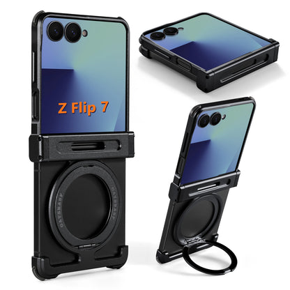 Oatsbasf Metal Frameless Phone Case for Samsung Galaxy Z Flip 7 with Kickstand 360°Rotation Magnetic Shockproof Protective Cover