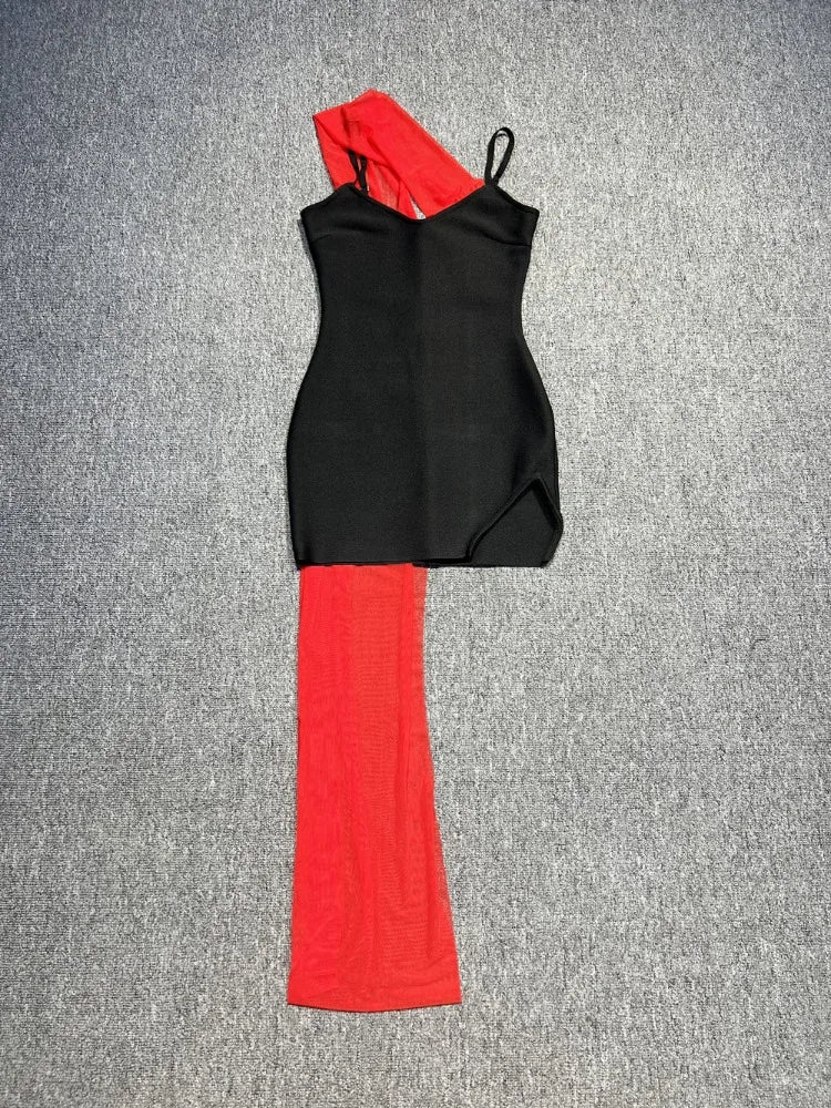 BEVENCCEL 2023 New in Sexy Black Women's Spaghetti Strap V-Neck Bodycon Mini Bandage Dress Elegant Party Celebrity Club...