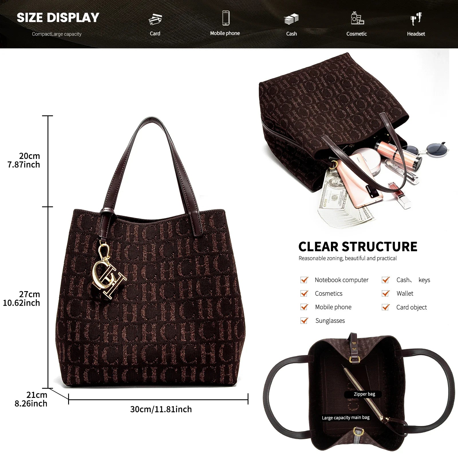 Large Capacity Letter Design Small Card Bag Accessories Handbag Fashion New Solid Color Women's Bucket Bag - Kimlud